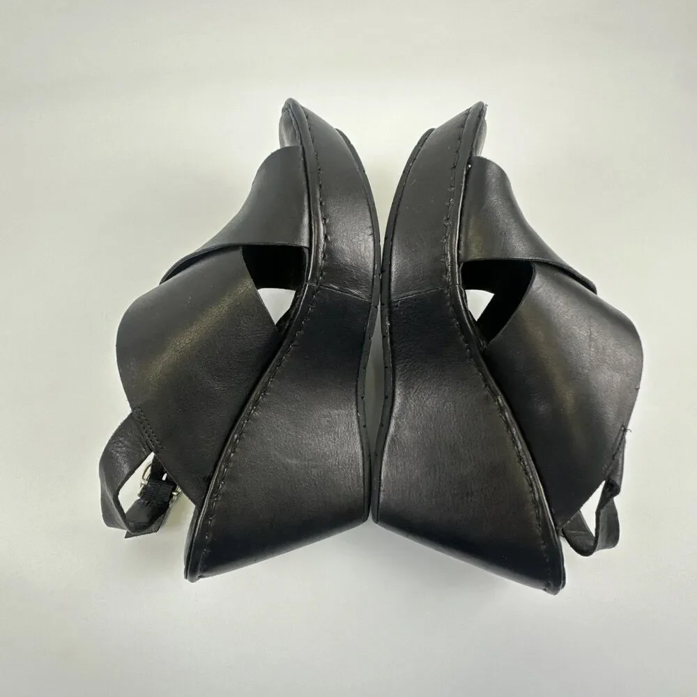 Born Emmy II Platform Slingback Sandal Black‎ Leather Buckle Straps Womens 10